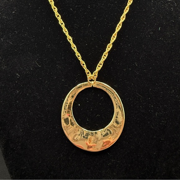 Chic Gold-Tone Textured Circle Pendant Necklace - Picture 3 of 11